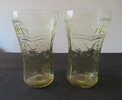 Buy 2 Patrician Spoke Amber Depression Glass 5 1/2   14 Oz Tumblers  Exc Cond 1930's • 37.64£