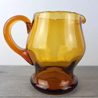 Buy Mid Century Glass Jug Hand Blown Vase Amber Art 60s Polished Pontil 16cm Vintage • 12.95£
