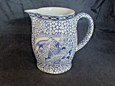 Buy Antique Adams Staffordshire Pottery Chinese Bird Jug Blue And White Pitcher • 38£