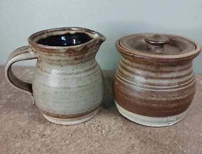 Buy Vintage Lyndon Thomas Welsh Studio Pottery, Stoneware, Milk Jug & Sugar Bowl • 7.95£