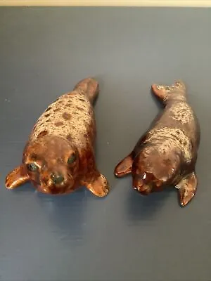 Buy Pair Of Kernewek Pottery Length 5   Honeycombe Lava Mottled Seal And Pup • 10£