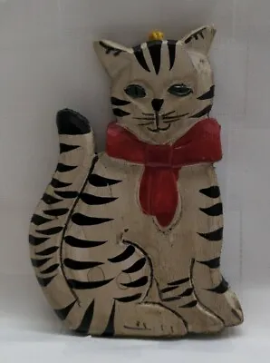 Buy Folk Art Wood Kitty Cat Christmas Ornament Vintage Decoration • 9.45£