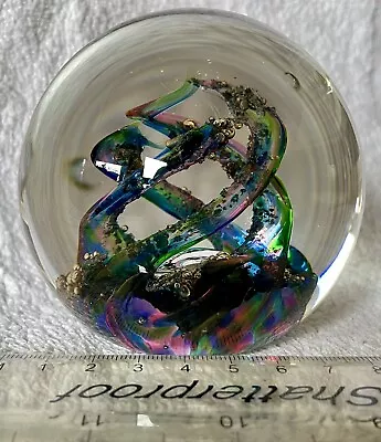 Buy Selkirk Glass Paperweight. Vintage. Multicoloured Swirl / Gold Bubbles 1999. • 23.51£