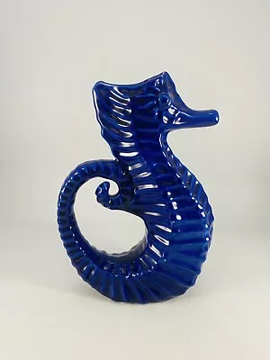 Buy Price Kensington Mid-Century Blue Glazed Pottery Seahorse Jug • 60£