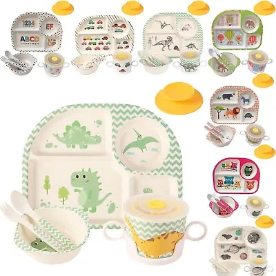 Buy Bamboo Kids Dinnerware Set Children Dishes Plate Bowl Cup Spoon Fork BPA Free • 12.95£