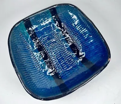 Buy Vintage Italian Bitossi Art Pottery Glazed Blue Square Display Bowl Trinket Bowl • 37.39£