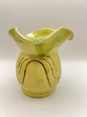 Buy VTG Green/Yellowish Ruffled Top Drip Glazed Porcelain ￼Pottery Vase 5” • 11.99£