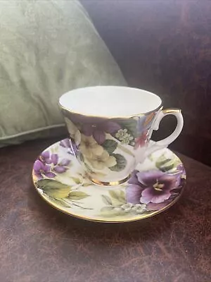 Buy Duchess - Purple Pansies - Bone China Fluted Tea Cup & Saucer With Gilt Detail • 9.99£