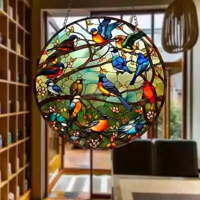 Buy Bird Design Suncatcher Stained Glass Effect Home Decor Christmas Gift • 7.99£