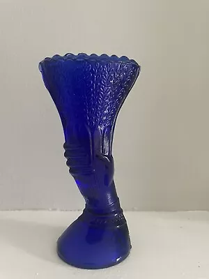 Buy Vintage Cobalt Blue Glass Hand Vase Hand Holding Wheat Bundle 6 1/2  Boho Retro • 13.43£