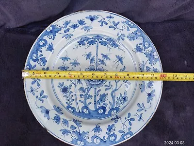 Buy Antique Thin C18th Red Edge 12  Delft Plate English Scottish ? Bamboo Peony • 345£