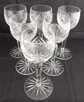 Buy Stunning Set 6 Large Tall Heavy Vintage Bohemia Crystal Hock Wine Glass Goblets  • 35£