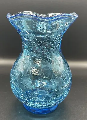 Buy Vintage Blue Crackle Hand Blown Art Glass Vase 6in • 23.66£