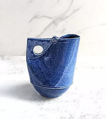 Buy Vintage Blue Glazed Art Pottery Stoneware Handmade Sculptural Pitcher/Vase • 42.68£