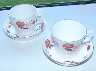 Buy Royal Crown Derby English Bone China Bali Pattern Red  2 X Cups & Saucers A1100 • 18£
