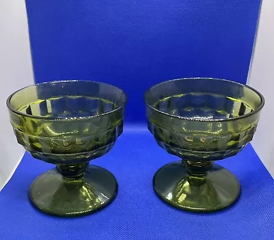 Buy Set Of 2 Vintage Indiana Glass Whitehall Green Sherbet Dessert Glasses • 6.68£