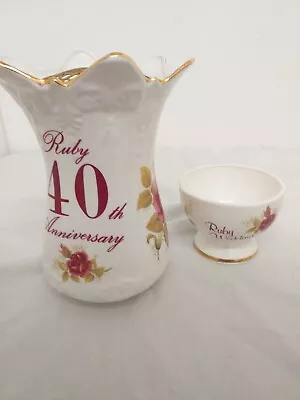 Buy Fenton Bone China Ruby Wedding  Anniversary Posy Vase & Flower Vase (H12) • 6.99£