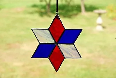 Buy Stained Glass Suncatcher/Window Hanger Red, White & Blue Multi Star Gift Home • 20£