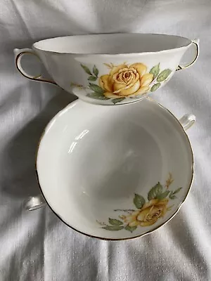 Buy Bone China Yellow Roses Gilded Wedding Baby Shower 2 Handled Cups Dishes Melba • 5.95£