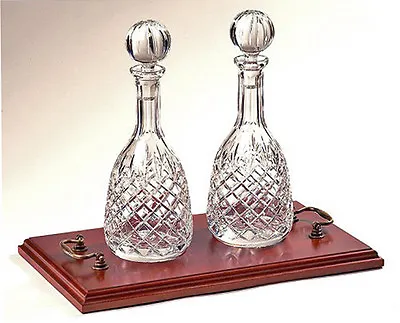 Buy PORT WINE 2 DECANTER WOOD TRAY SET Mens Cut Crystal Glass Luxury Gift ENGRAVED   • 837£