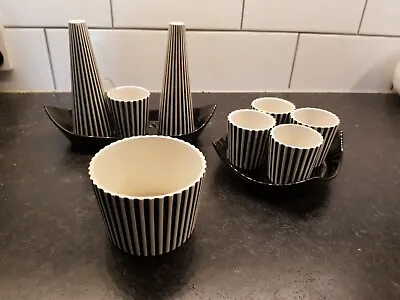 Buy 1960 Hornsea Summit Cruet Set/egg Cups/bowl Black And White Stripe • 120£