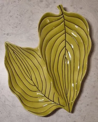 Buy Rare Vintage Carlton Ware Pinstripe Double Leaf Dish Plate - Soft Lime Green • 37£