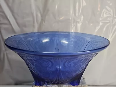 Buy Blue Royal Lace Bowl Depression Glass 3 Legged Straight Edge Hazel Atlas Vintage • 47.95£