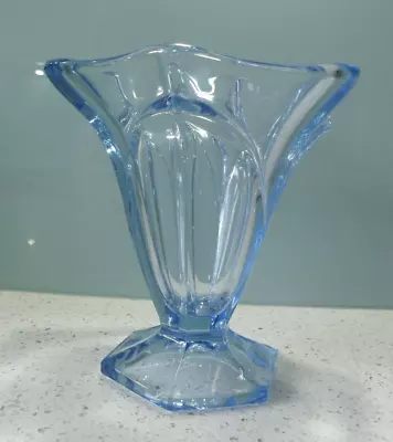 Buy VINTAGE ART DECO 1930s BLUE GLASS HEXAGONAL TRUMPET VASE 15CM (6 )GOOD CONDITION • 14.99£