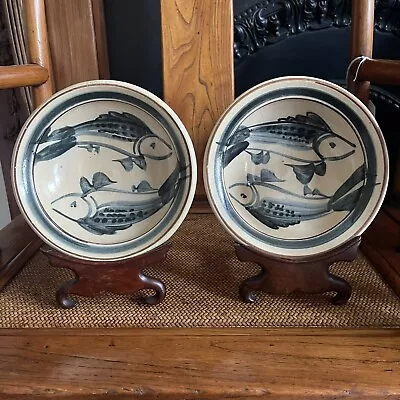 Buy Amazing Pair Or Svend Bayer Twin Fish Bowl Dish Stoneware Studio Pottery • 165£