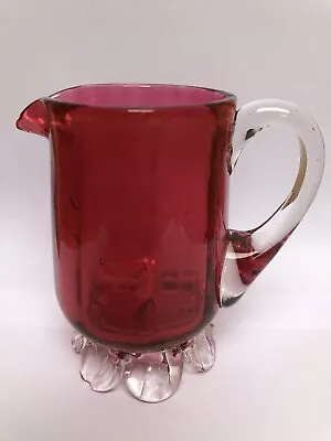Buy Antique Victorian 4' Cranberry Glass & Applied Handle/Foot, Milk Jug/Creamer A/F • 4.99£