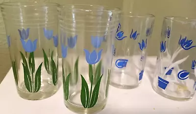 Buy Four 3-1/2  Vintage Kraft Swanky Swig Blue Tulip Pots Juice Glasses (98) • 16.38£