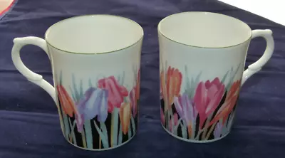Buy Kingsbury Fine Bone China Mugs X 2 Crocus / Tulip Spring Flowers Staffordshire • 14.99£