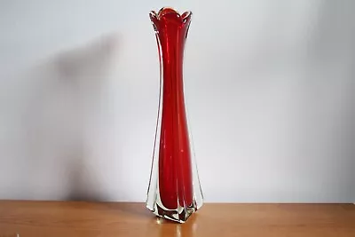Buy Mid-Century Murano Style Art Glass Ruby Red Vase 12.5  (32cm) Tall • 12.50£