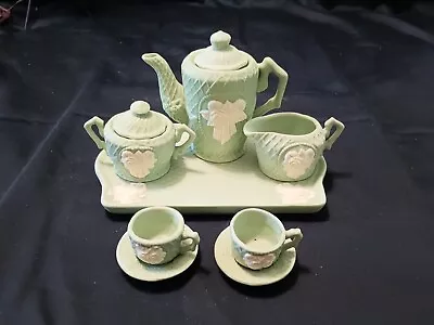Buy Vintage Children's 10 Piece Green Bisque White Rose Victorian Miniature Tea Set • 38.42£