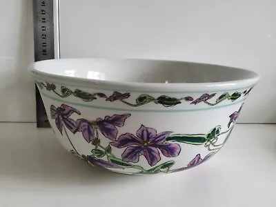 Buy Vintage Kewdos Handmade & Handpainted Ceramic Bowl Purple Clematis Flowers • 24.99£