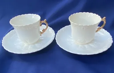 Buy Aynsley White Lace Coffee Cups & Saucers Demitasse Set Of 2 Antique 1890s • 11.99£
