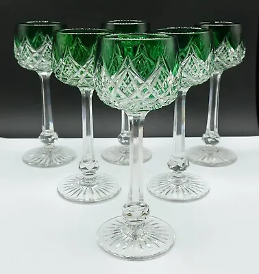 Buy FRENCH Baccarat COLBERT Green Emerald Cut Crystal Hoock Wine Glasses Set Of 6 • 2,910.44£