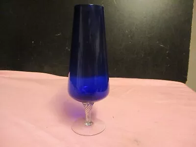Buy Vintage Cobat Blue Glass Bud Vase With Clear Twisted Stem 8'' High • 1.50£