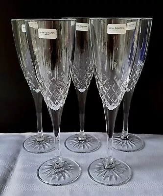 Buy Set Of Five Royal Doulton Earlswood Crystal Champagne Flutes Made In Italy - NEW • 80.64£