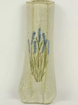 Buy Art Pottery Wall Pocket Signed Floral Blue Salvia Vase Pinched Bottom 5.5  Tall • 8.62£