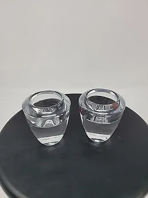 Buy Scandinavian Crystal Glass Pair Taper Candle And Tea Light Holders 2.75 Inch MCM • 30.74£