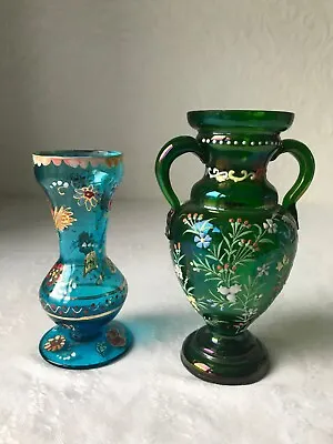 Buy Two Antique Bohemian Czech Enamelled Glass Small Vases • 8.50£