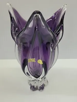 Buy Egermann Czech Bohemian Crystal Purple Art Glass Tulip Vase Signed Tagged • 141.79£