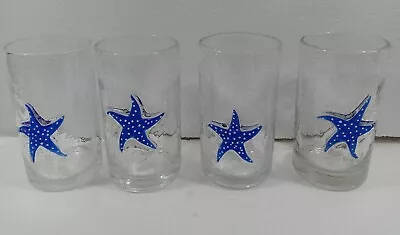 Buy Hand Blown Bubble Glass Tumbler With Applied Cobalt Blue Starfish Set Of 4 • 52.23£