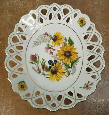 Buy Vintage Romanian Pierced Porcelain Fruit Bowl With Floral Decoration • 6.95£