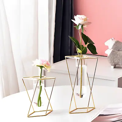 Buy Clear Glass Test Tube Bud Vase With Metal Stand Planter Home Office Decoration • 20.97£