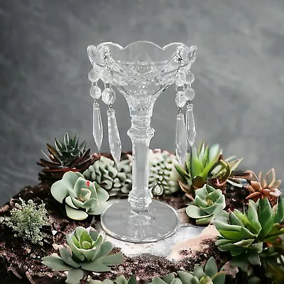 Buy Vintage Clear Glass Crystal Mantle Lusters Candle Holder With 4 Hanging Prisms • 47.65£