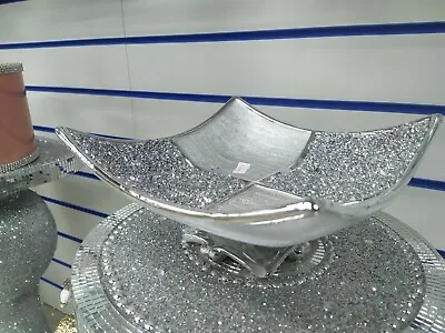 Buy  Ceramic Diamond Fruit Bowl Tray SILVER  Romany Wide Crushed Bling Centrepiece • 24.99£