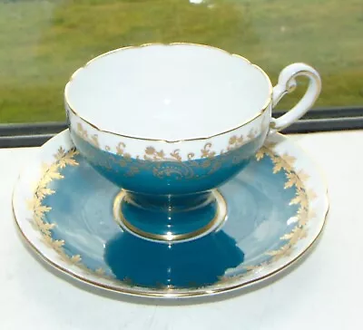 Buy Shelley  Fine China Cabinet Cup And Saucer Turquoise Blue 0608/553 Gilt 1950s • 25£