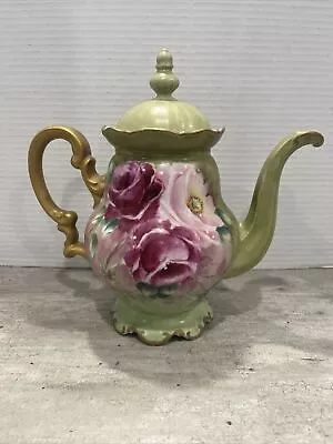 Buy Hutschenreuther Selb Bavaria Hand Painted Cabbage Rose Teapot. Painted 10/16/56 • 94.86£